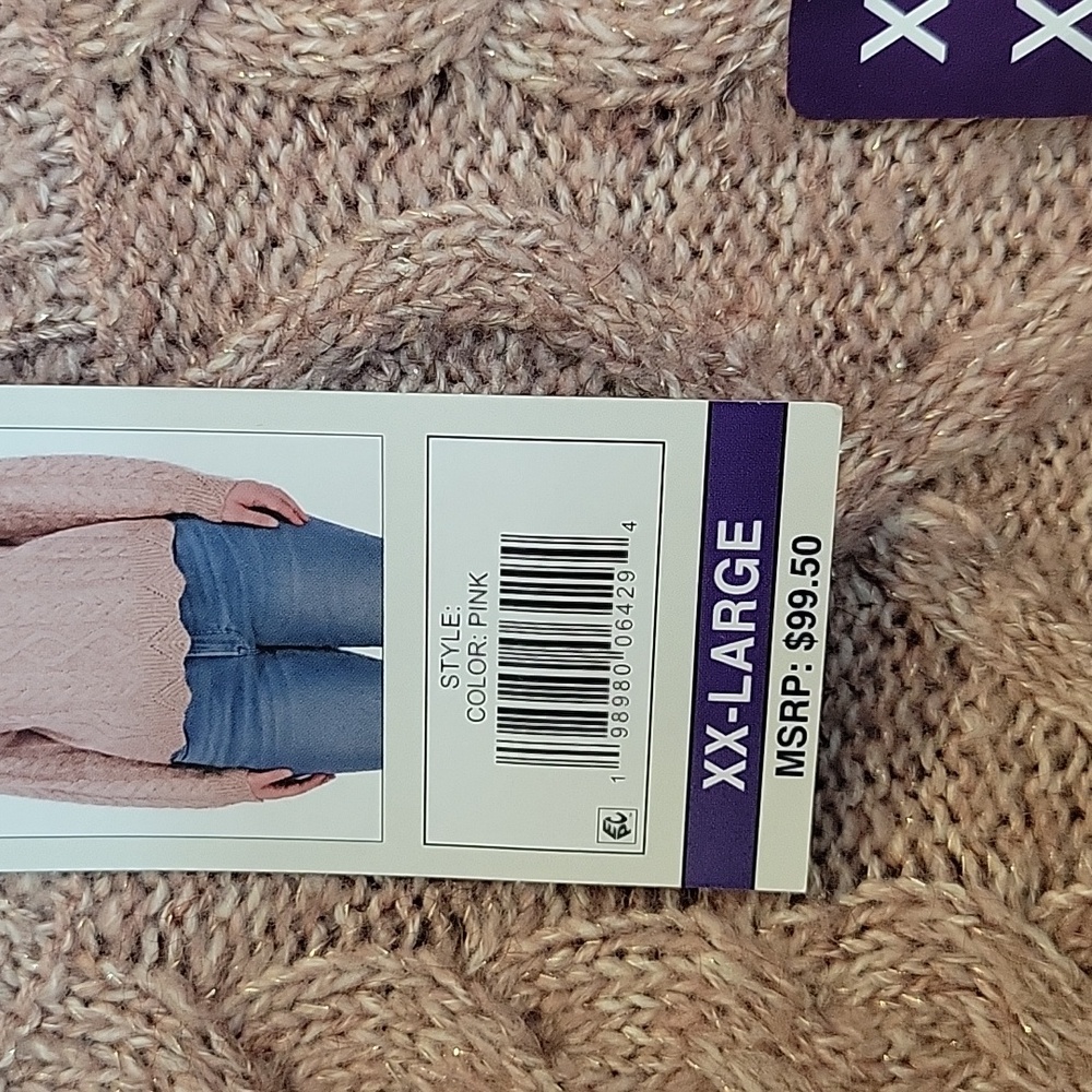 Lucky Brand Longsleeve Cableknit Sweater In Pink/Gold Threads XXL NWT - Picture 8 of 9